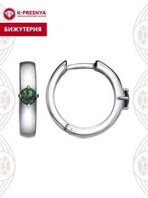 Серьги бижутерия, покрытие - платинирование, вставка - искусственная шпинель
