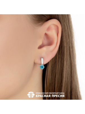 Серьги серебро 925 пробы, покрытие - платинирование, вставка - фианит (недрагоценный камень)