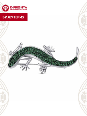 Брошь бижутерия, покрытие - платинирование, вставка - стекло ювелирное preciosa