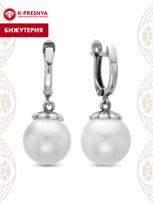 Серьги бижутерия, покрытие - серебрение с оксидированием, вставка - имитация жемчуга
