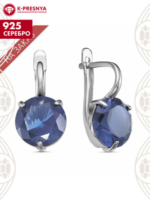 Серьги серебро 925 пробы, покрытие - родирование, вставка - искусственный сапфир