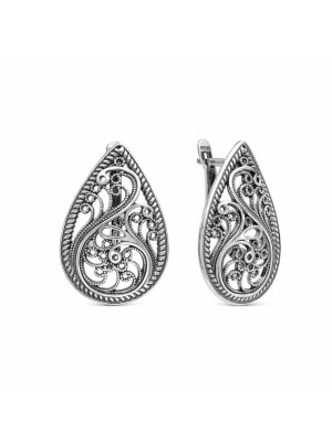 Серьги бижутерия, покрытие - серебрение с оксидированием, без вставок