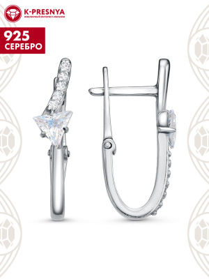 Серьги серебро 925 пробы, покрытие - родирование, вставка - фианит (недрагоценный камень)