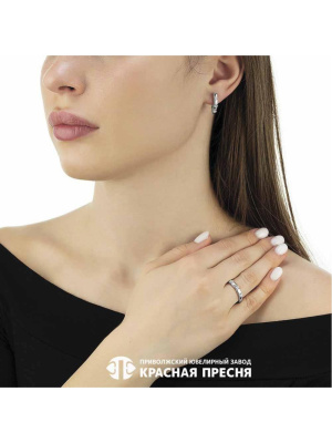 Серьги серебро 925 пробы, покрытие - родирование, вставка - фианит (недрагоценный камень)