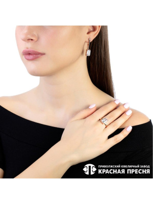 Серьги серебро 925 пробы, покрытие - золочение, вставка - фианит (недрагоценный камень)