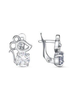 Серьги бижутерия, покрытие - платинирование, вставка - фианит (недрагоценный камень)