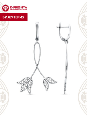 Серьги бижутерия, покрытие - серебрение с оксидированием, без вставок