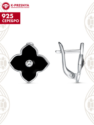 Серьги серебро 925 пробы, покрытие - платинирование, отделка - эмаль, вставка - стекло ювелирное preciosa