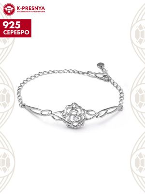 Браслет серебро 925 пробы, покрытие - родирование, вставка - фианит (недрагоценный камень)