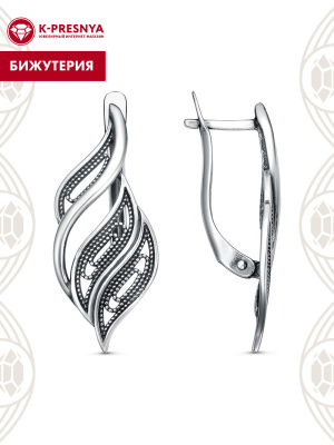 Серьги бижутерия, покрытие - серебрение с оксидированием, без вставок