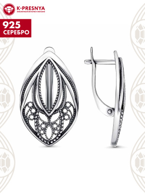 Серьги серебро 925 пробы, покрытие - оксидирование, без вставок