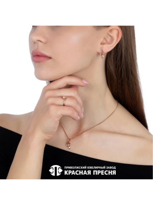 Серьги серебро 925 пробы, покрытие - золочение, выборочное родирование, вставка - фианит (недрагоценный камень)