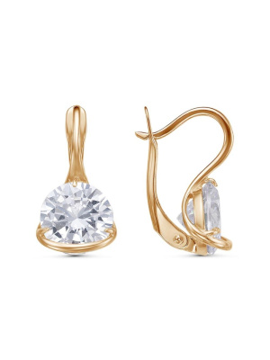 Серьги бижутерия, покрытие - золочение, вставка - фианит (недрагоценный камень)