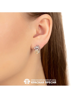 Серьги серебро 925 пробы, покрытие - платинирование, вставка - фианит (недрагоценный камень)