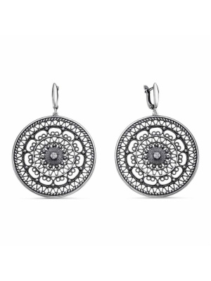 Серьги бижутерия, покрытие - серебрение с оксидированием, вставка - фианит (недрагоценный камень)