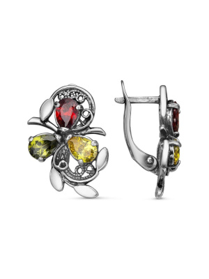 Серьги серебро 925 пробы, покрытие - оксидирование, вставка - фианит (недрагоценный камень)