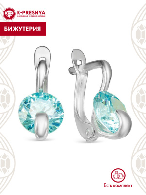 Серьги бижутерия, покрытие - серебрение, вставка - фианит (недрагоценный камень)