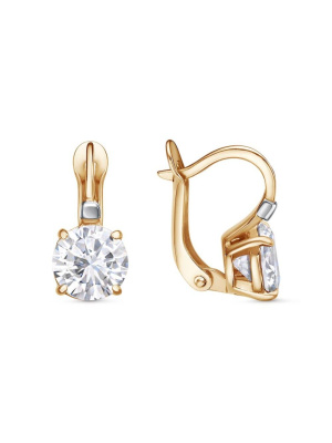 Серьги серебро 925 пробы, покрытие - золочение, выборочное родирование, вставка - фианит (недрагоценный камень)