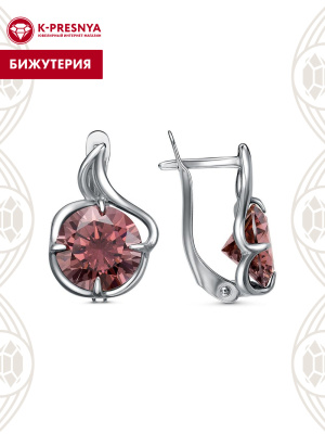 Серьги бижутерия, покрытие - серебрение с оксидированием, вставка - фианит (недрагоценный камень)