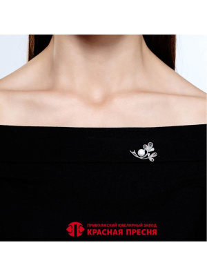Брошь серебро 925 пробы, покрытие - оксидирование, вставка - культивированный жемчуг