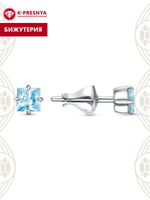 Серьги бижутерия, покрытие - платинирование, вставка - фианит (недрагоценный камень)