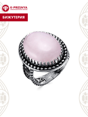 Кольцо бижутерия, покрытие - серебрение с оксидированием, вставка - искусственный кварц розовый