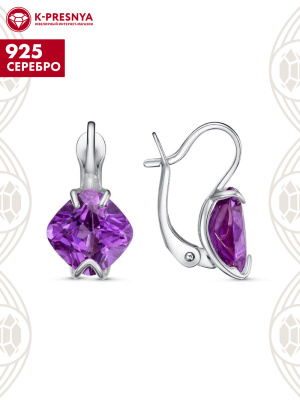 Серьги серебро 925 пробы, покрытие - платинирование, вставка - фианит (недрагоценный камень)