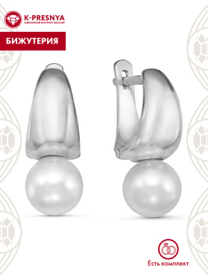 Серьги бижутерия, покрытие - серебрение с оксидированием, вставка - имитация жемчуга
