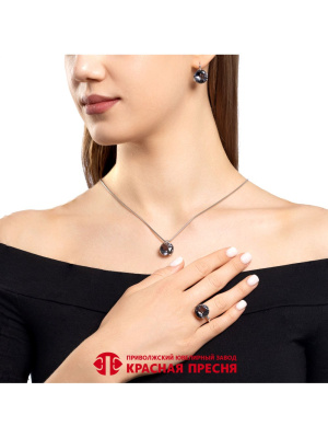 Серьги серебро 925 пробы, покрытие - родирование, вставка - дымчатый кварц (искусственный)