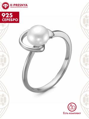 Кольцо серебро 925 пробы, покрытие - родирование, вставка - культивированный жемчуг