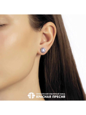 Серьги серебро 925 пробы, покрытие - родирование, вставка - фианит (недрагоценный камень)