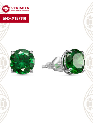 Серьги бижутерия, покрытие - серебрение, вставка - фианит (недрагоценный камень)