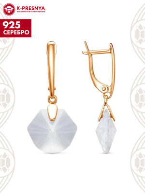 Серьги серебро 925 пробы, покрытие - золочение, вставка - стекло ювелирное собственной огранки