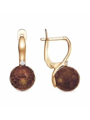 Серьги бижутерия, покрытие - золочение, вставка - искусственный султанит, фианит (недрагоценный камень)