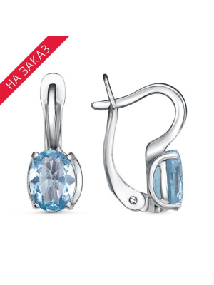 Серьги серебро 925 пробы, покрытие - родирование, вставка - голубой топаз (полудрагоценный камень)
