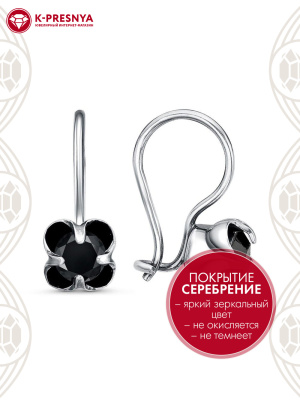 Серьги бижутерия, покрытие - серебрение с оксидированием, вставка - стекло ювелирное preciosa