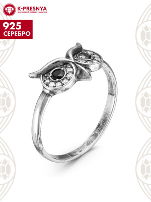 Кольцо серебро 925 пробы, покрытие - оксидирование, вставка - фианит (недрагоценный камень)