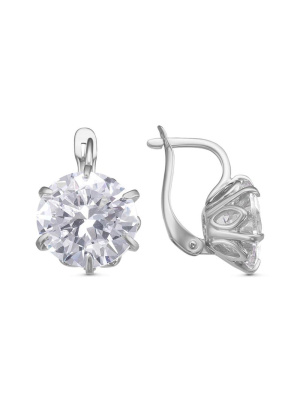 Серьги бижутерия, покрытие - серебрение, вставка - фианит (недрагоценный камень)