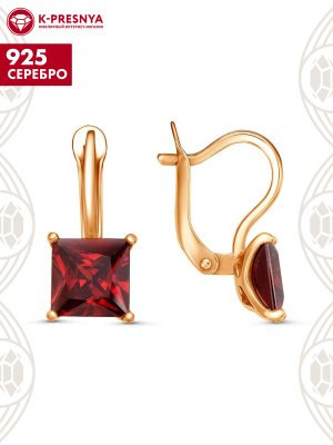 Серьги серебро 925 пробы, покрытие - золочение, вставка - фианит (недрагоценный камень)