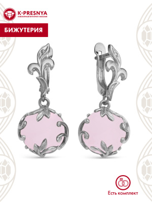 Серьги бижутерия, покрытие - серебрение с оксидированием, вставка - искусственный кварц розовый