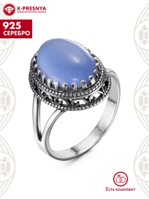 Кольцо серебро 925 пробы, покрытие - оксидирование, вставка - искусственный сапфир