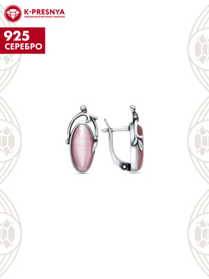 Серьги серебро 925 пробы, покрытие - оксидирование, вставка - искусственный кошачий глаз