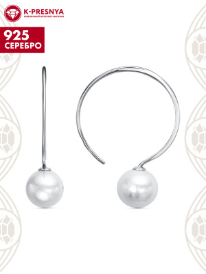 Серьги серебро 925 пробы, покрытие - платинирование, вставка - имитация жемчуга