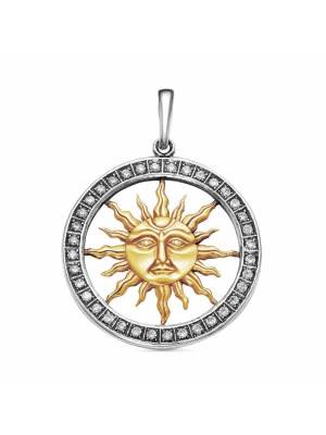 Подвеска серебро 925 пробы, покрытие - оксидирование, выборочное золочение, вставка - фианит (недрагоценный камень)