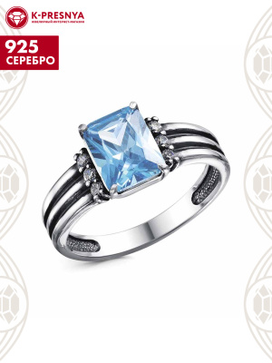 Кольцо серебро 925 пробы, покрытие - оксидирование, вставка - фианит (недрагоценный камень)