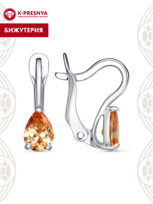 Серьги бижутерия, покрытие - платинирование, вставка - фианит (недрагоценный камень)