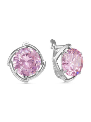 Серьги бижутерия, покрытие - серебрение, вставка - фианит (недрагоценный камень)