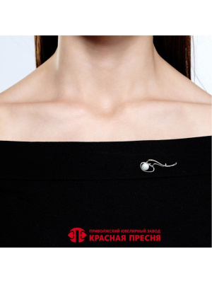 Брошь серебро 925 пробы, покрытие - платинирование, вставка - культивированный жемчуг