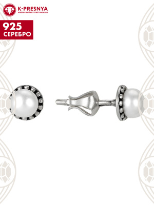 Серьги серебро 925 пробы, покрытие - оксидирование, вставка - культивированный жемчуг