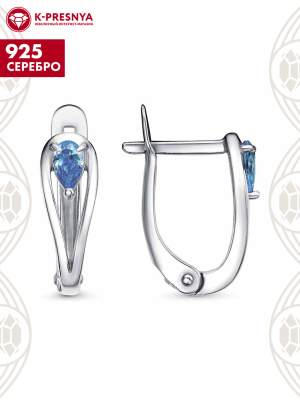 Серьги серебро 925 пробы, покрытие - родирование, вставка - фианит (недрагоценный камень)